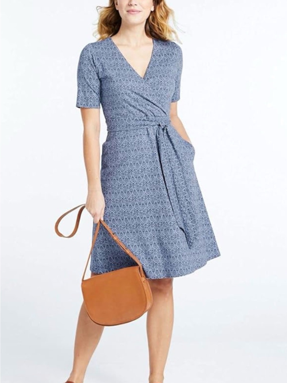 LL Bean Faux Wrap Dress Size Petite Large